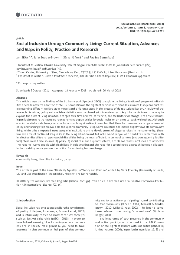(PDF) Social Inclusion through Community Living: Current Situation ...