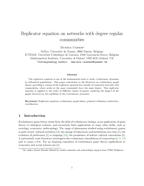 (PDF) Replicator equation on networks with degree regular communities