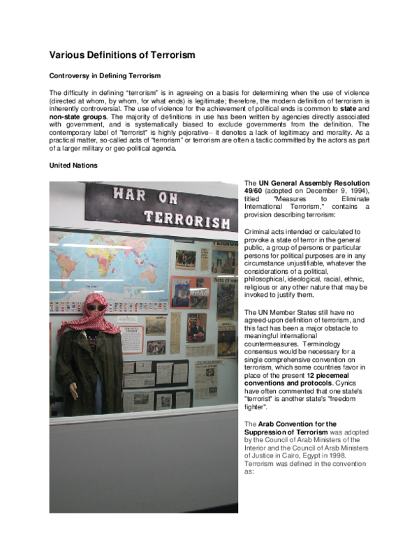 (PDF) Various Definitions of Terrorism Controversy in Defining Terrorism