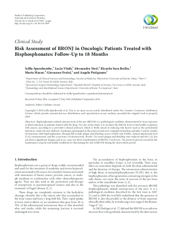 (PDF) Clinical Study Risk Assessment of BRONJ in Oncologic Patients ...
