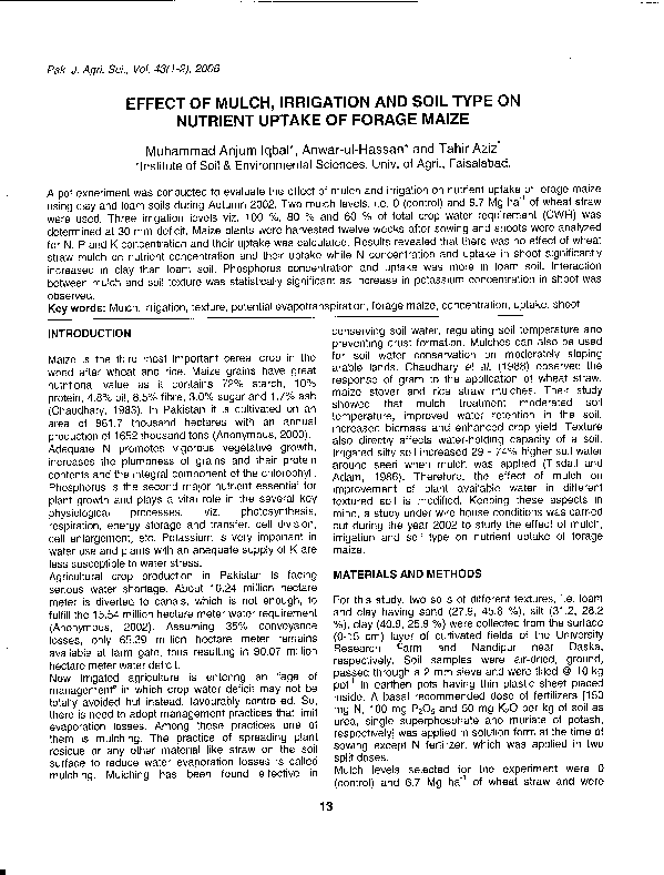 (PDF) Effect of Mulch, Irrigation and Soil Type on Nutrient Uptake of ...