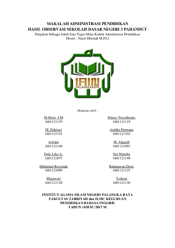 Doc Hasil Observasi Sekolah Dasar Negeri 3 Pahandut Palamgka Raya Dimas Triyudhanto Academia Edu