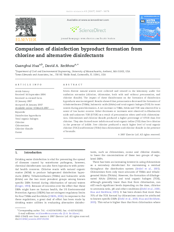 (PDF) Comparison of disinfection byproduct formation from chlorine and