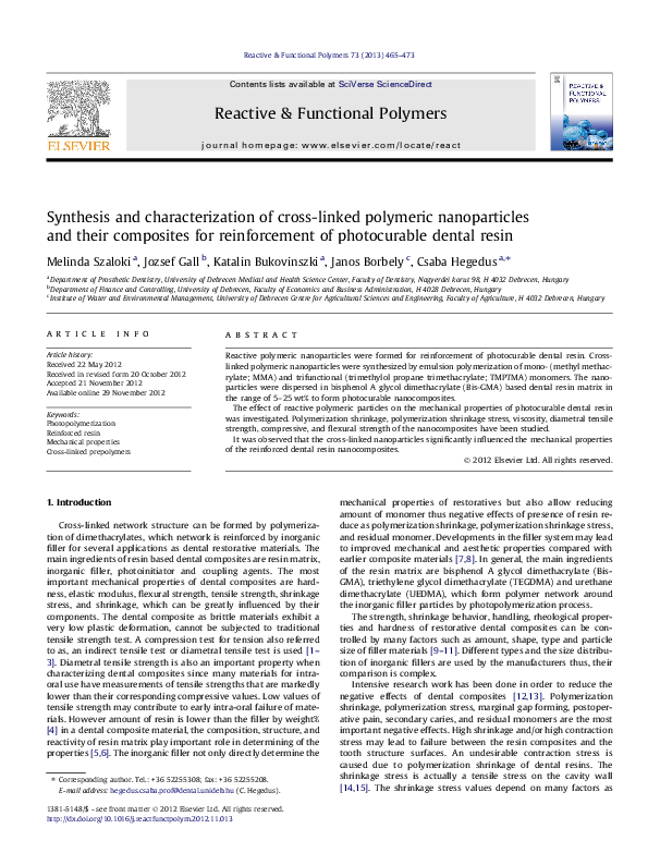 (PDF) Synthesis and characterization of cross-linked polymeric ...