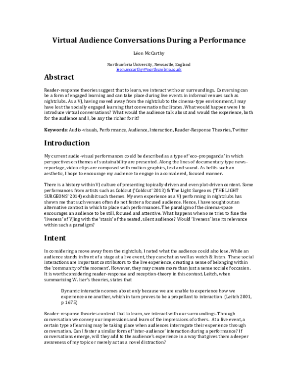 (PDF) Virtual Audience Conversations During a Performance