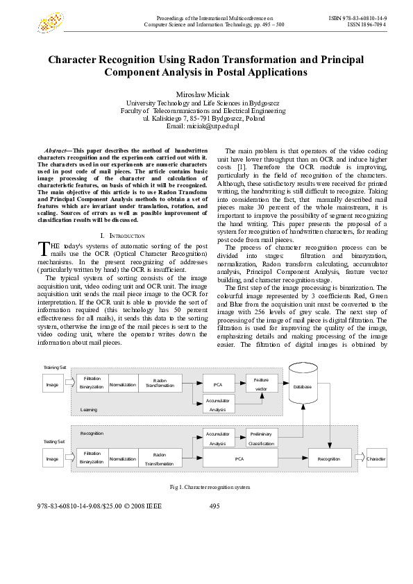 (PDF) Character Recognition Using Radon Transformation and Principal ...