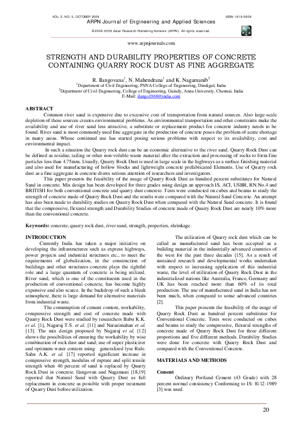 (PDF) STRENGTH AND DURABILITY PROPERTIES OF CONCRETE CONTAINING QUARRY ...