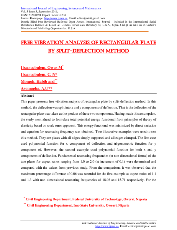 (PDF) FREE VIBRATION ANALYSIS OF RECTANGULAR PLATE BY SPLIT-DEFLECTION ...