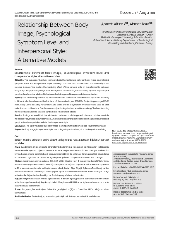 (PDF) Relationship Between Body Image, Psychological Symptom Level and ...