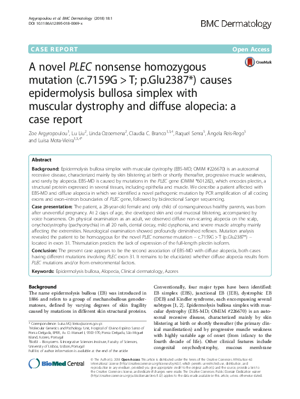 (PDF) A novel PLEC nonsense homozygous mutation (c.7159G > T; p.Glu2387 ...