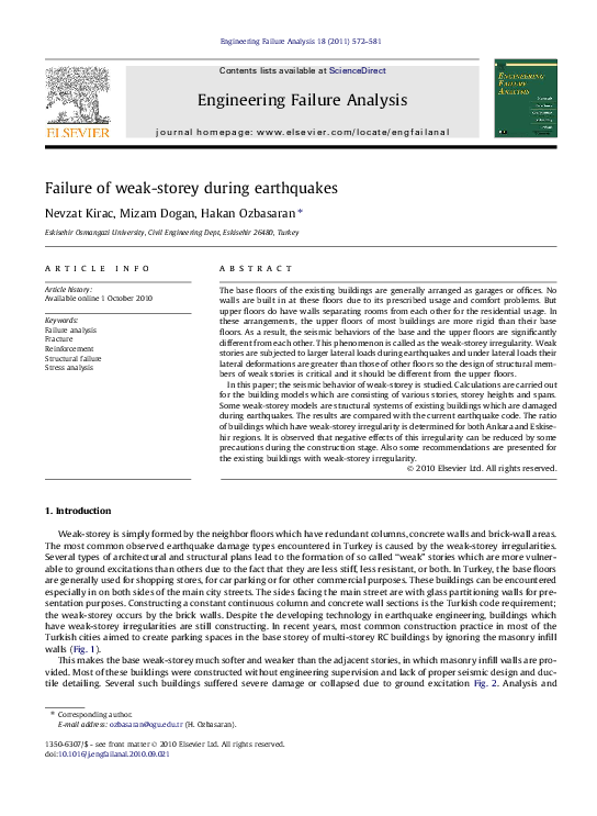 (PDF) Failure of weak-storey during earthquakes