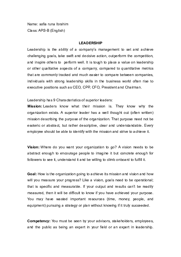 Doc Characteristics Of Superior Leaders Sofia Runa Academia Edu