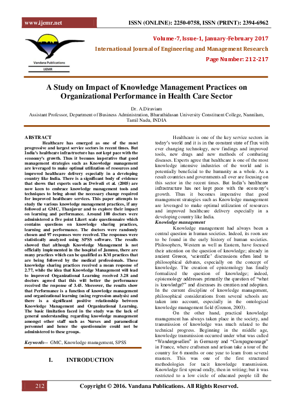 (PDF) AStudy On Impact Of Knowledge Management Practices On ...
