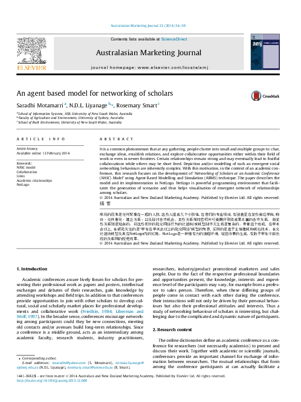 (PDF) An agent based model for networking of scholars