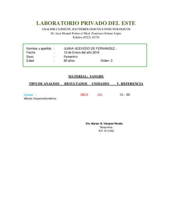 (DOC) LABORATORIO PRIVADO DEL ESTE MATERIAL SANGRE TIPO DE ANALISIS
