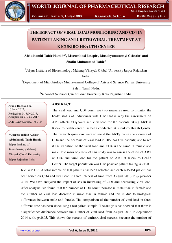 (PDF) The impact of viral load monitoring and CD4 in patient taking ...