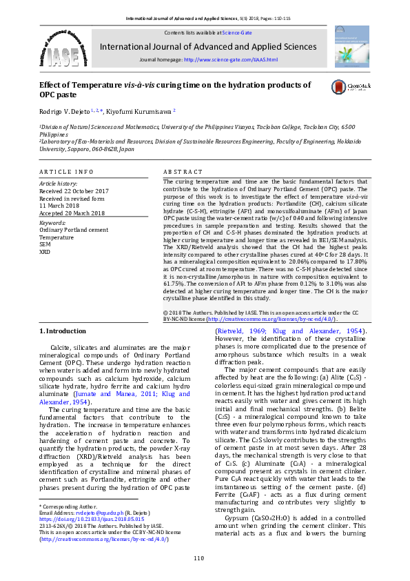 (PDF) Effect of Temperature vis-à-vis curing time on the hydration ...