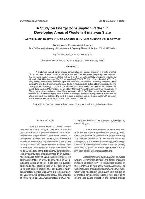 (PDF) A Study on Energy Consumption Pattern in Developing Areas of ...