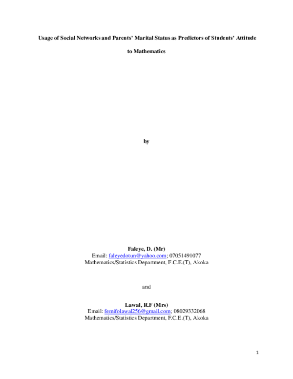 (PDF) Usage of Social Networks and Parent Marital Status