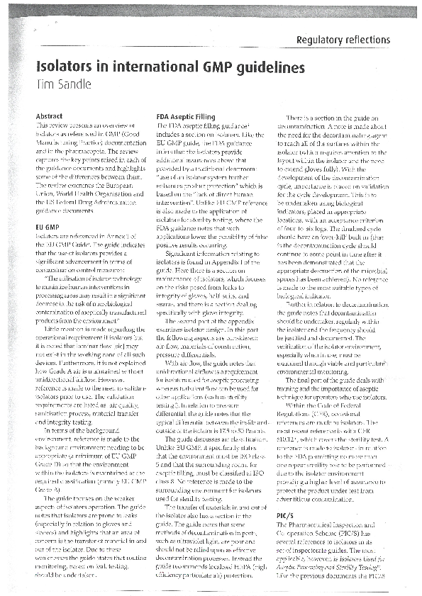 (PDF) Isolators in international GMP guidelines Tim Sandle Academia.edu