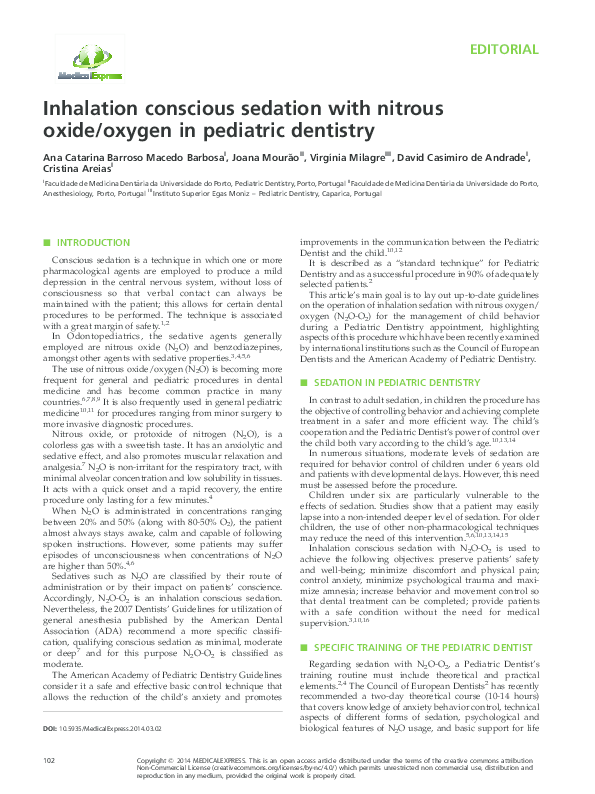 (PDF) Inhalation conscious sedation with nitrous oxide/oxygen in pediatric dentistry David