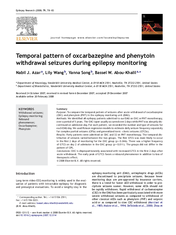 (PDF) Temporal pattern of oxcarbazepine and phenytoin withdrawal