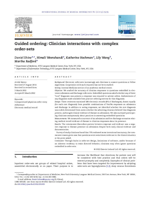 (PDF) Clinician Engagement with Electronic Order-Sets