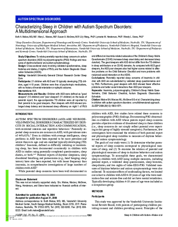 (PDF) Characterizing sleep in children with autism spectrum disorders ...