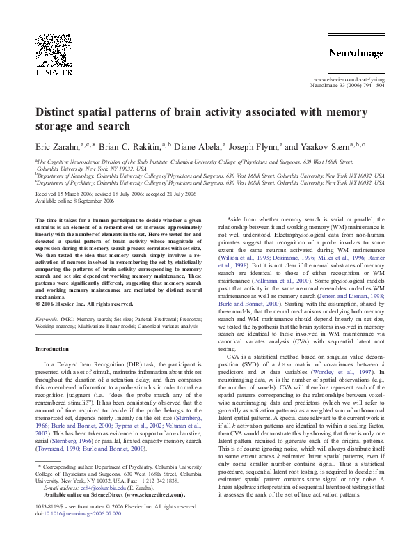 (PDF) Distinct spatial patterns of brain activity associated with ...