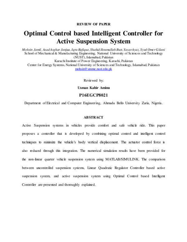 (PDF) Optimal Control based Intelligent Controller for Active ...