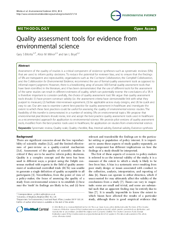 (PDF) Quality assessment tools for evidence from environmental science
