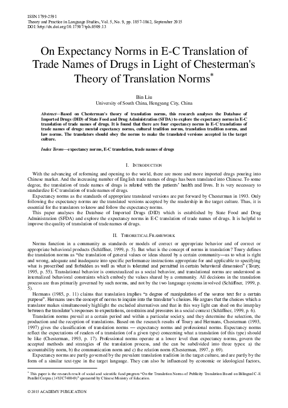 (PDF) On Expectancy Norms in EC Translation of Trade Names of Drugs in