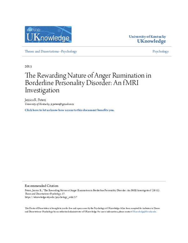 (PDF) The Rewarding Nature of Anger Rumination in Borderline