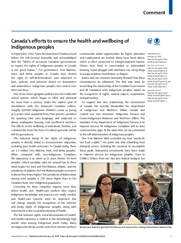 (PDF) Canada's efforts to ensure the health and wellbeing of Indigenous ...