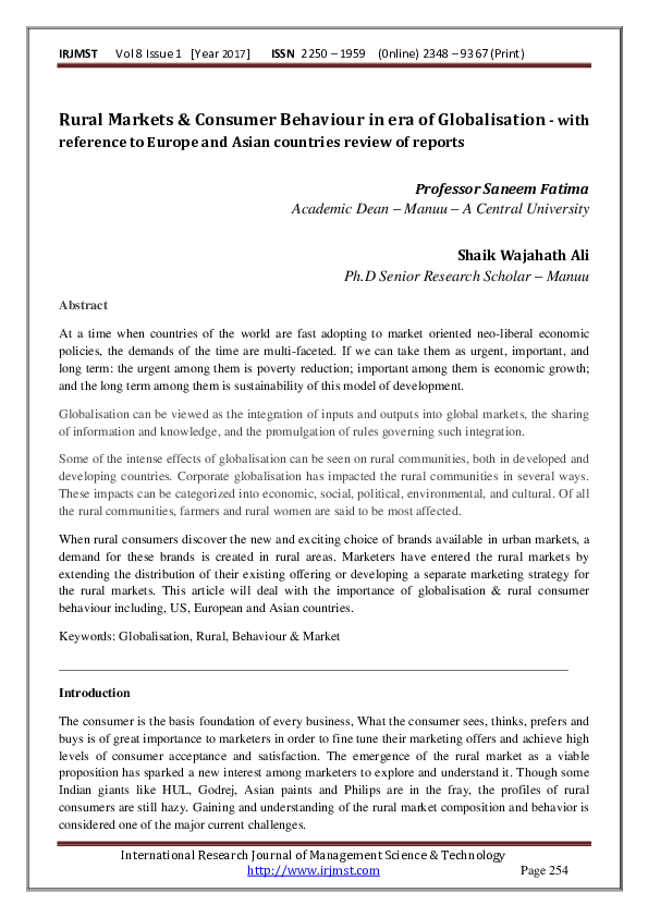 (PDF) Rural Markets & Consumer Behaviour in era of Globalization -with ...