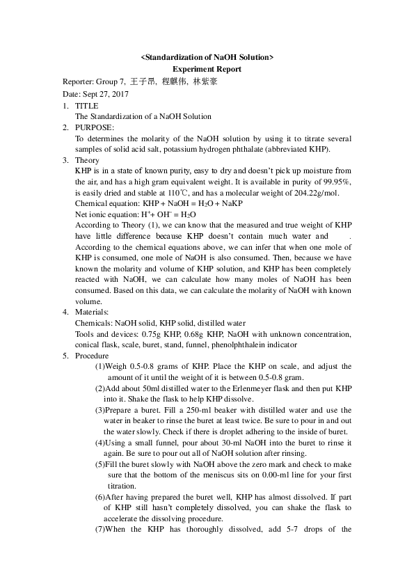 (DOC) Standardization of NaOH Solution