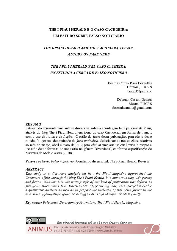 The i-Piauí Herald e o caso Cachoeira: um estudo sobre falso noticiário