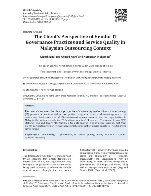 (PDF) The Client’s Perspective of Vendor IT Governance Practices and ...