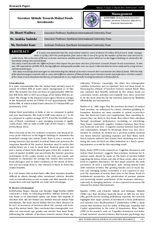 Pdf Investors Attitude Towards Mutual Funds Investments Pdf Investors Attitude Towards Mutual Funds Investments