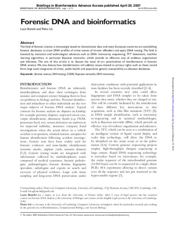 (PDF) Forensic DNA and bioinformatics