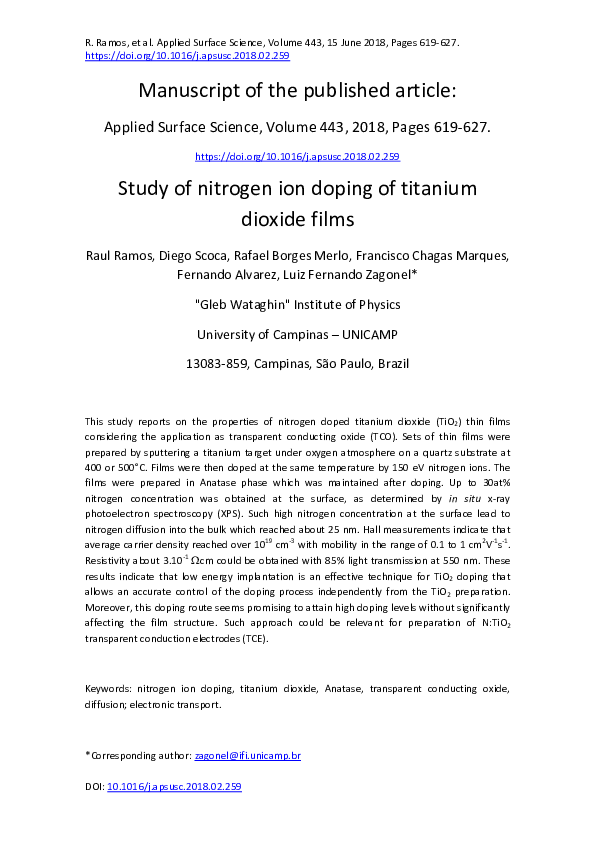 (PDF) Study of nitrogen ion doping of titanium dioxide films