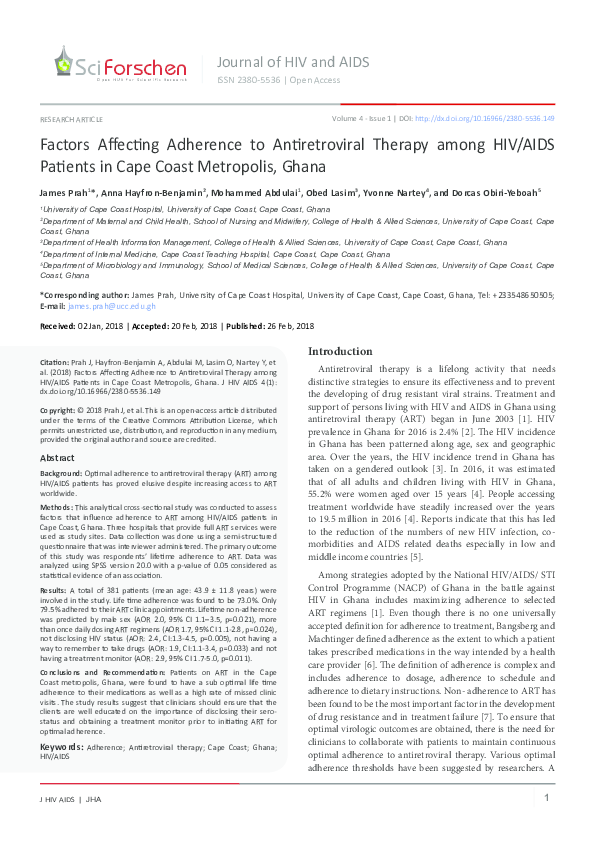 (PDF) Journal of HIV and AIDS Factors Affecting Adherence to