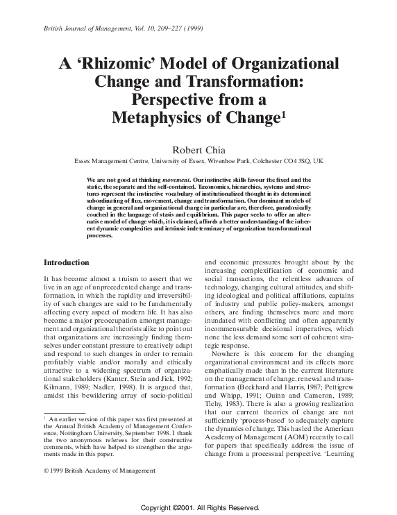 (PDF) Chia 1999 A Rhizomic Model of Organizational Change