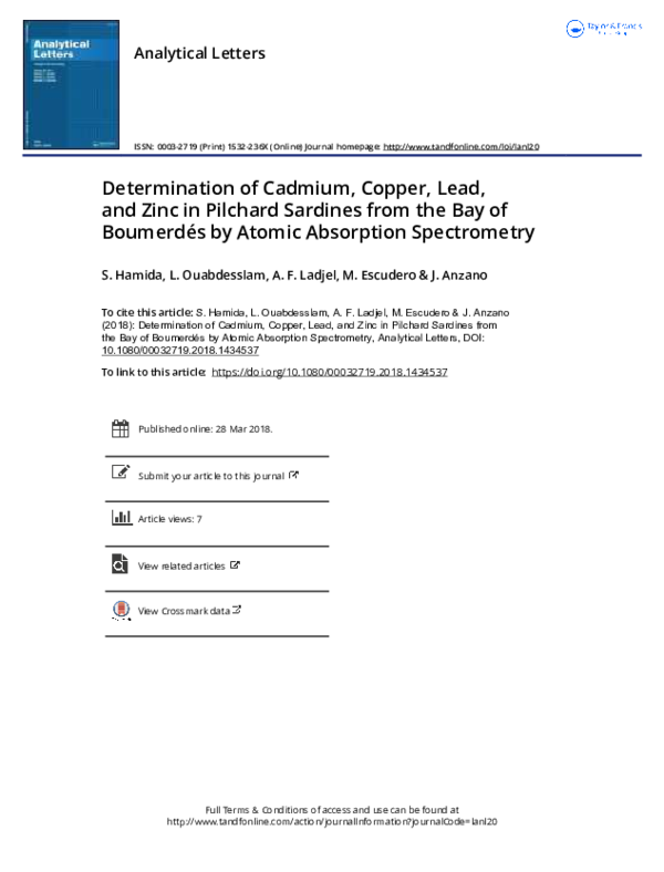 (PDF) Determination of Cadmium, Copper, Lead, and Zinc in Pilchard