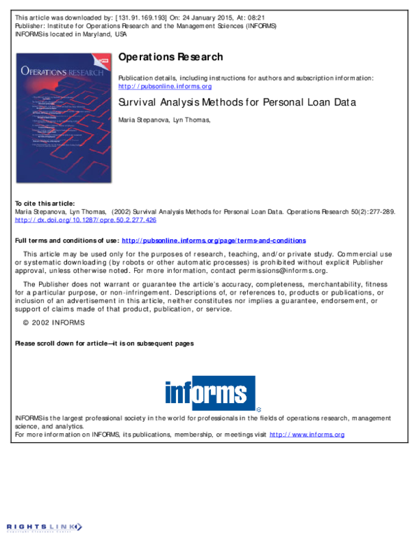 (PDF) Survival Analysis Methods for Personal Loan Data SURVIVAL ...