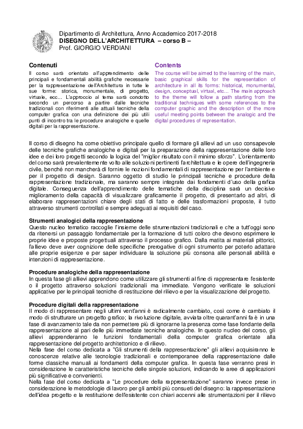Pdf Corso Di Disegno Dellarchitettura Programma 2017 2018