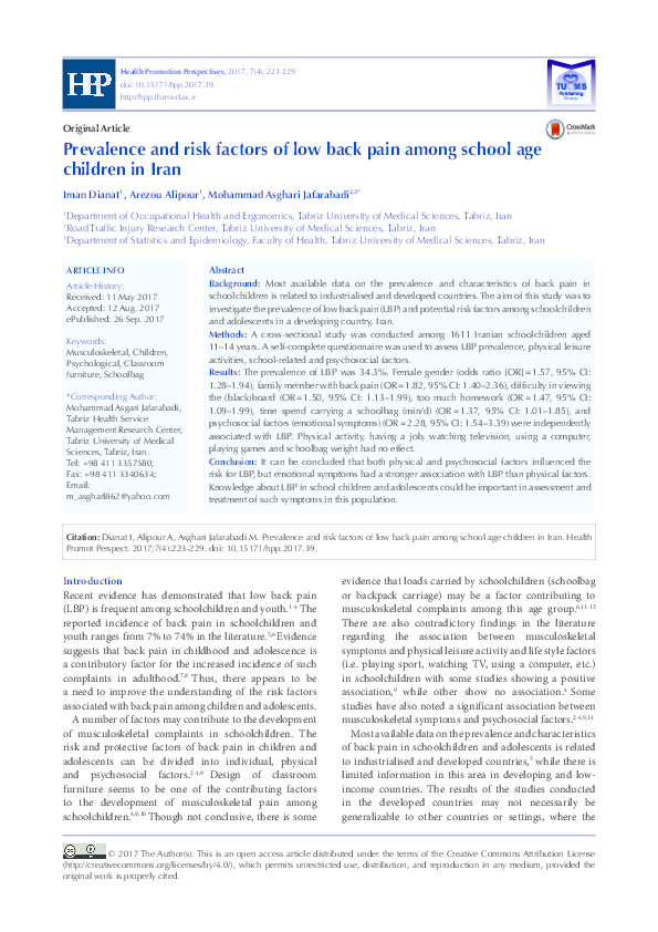 (PDF) Prevalence and risk factors of low back pain among school age ...