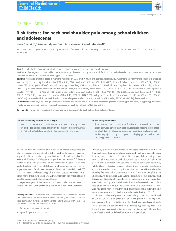 (PDF) Risk factors for neck and shoulder pain among schoolchildren and ...