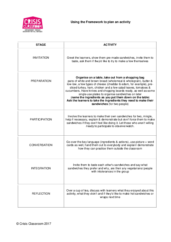 (DOC) Using the Framework to plan an activity