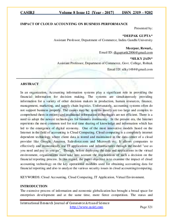 (PDF) IMPACT OF CLOUD ACCOUNTING ON BUSINESS PERFORMANCE Presented by